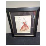 Framed Fashion Design Sketch of Red Dress Signed PS 502