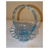 Iridescent Blue Glass Basket with Handle