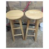 Pair of Wooden Round Seat Bar Stools