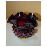 Fenton Art Glass Cranberry Opalescent Hobnail Bowl