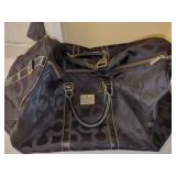 Coach Black Signature Print Leather Trimmed Duffle Bag