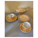 Japanese Lusterware Tea Set with Teapot, Cups, and Saucers