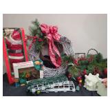 Assorted Christmas Decor Collection Including Animated Santa and Wreath