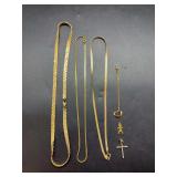 Gold Tone Jewelry Collection Including Chains and Pendants