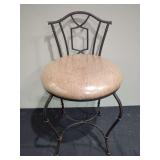 Metal Accent Stool with Upholstered Round Seat and Bamboo Design Frame
