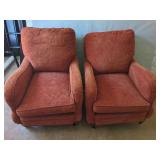 Pair of Upholstered Armchairs with Damask Pattern and Brass Tacks