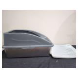 Covered Stainless Steel Cat Litter Box with Mat