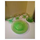 Uranium Glass Dessert Set with Cups and Plates