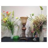 Table Lamp with Amber Frosted Glass Shade and Floral Decor Set