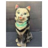 Chalkware Sitting Cat Figural Coin Bank Hand Painted