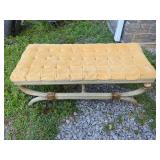 Tufted Upholstered Bench with Distressed Painted Finish