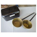 Metal Lunchbox and Two Brass Ladles