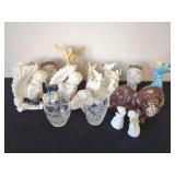 Assorted Collection of Ceramic Angel Figurines and Pressed Glass Tableware
