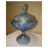 Carnival Glass Footed Candy Dish with Lid