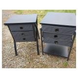 Pair of Black Finish Side Tables with Three Drawer Compartments