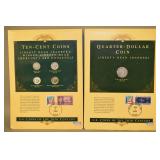 10-Cent & Quarter Dollar Coins With Matching Period U.S. Stamps,