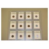 12 Lincoln Wheat Pennies, Including 3 Steel War Pennies,