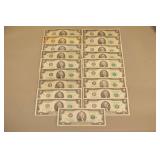 19 Two Dollar Federal Reserve Notes,