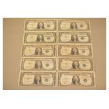 Three 1935 & Seven 1957 $1 Silver Certificates,