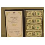US Government Issued Uncut Sheet of 4 - $2 Bills