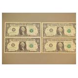 Four $1 Federal Reserve Replacement Star Notes,