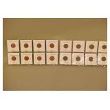 16 Old Lincoln Cents In 2X2 Holders,