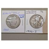 1900 Barber Half Dollar & 1942-S Walking Liberty Half Dollar,