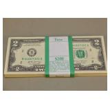 100 Consecutively Numbered Two Dollar Federal Reserve Notes,