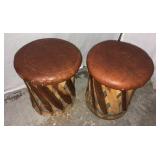 Pair of Brown Leather Foot Rests Q10B