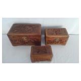 Set of (3) Oriental Wooden Nesting Boxes U9C
