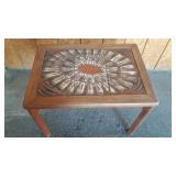 Mid-Century Brutalist Tile Top Teak Table U9B