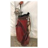 Vintage Leather Golf Bag w/ Rare Clubs Q8A