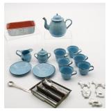 Childs Enamel Ware Tea Set, Metal Cookie Cutters,