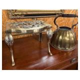 Brass Teapot And Gold Metal Plant Stand
