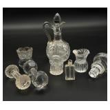 Cruet, 2 Crystal Knife Rests, 2 Toothpick Holders