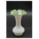Fenton Emerald Crest Ruffled Milk Glass Vase