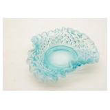 Fenton Blue Hobnail Ruffle Bowl