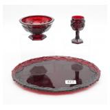 Avon Cape Cod Ruby Red Oval Platter, Bowl And