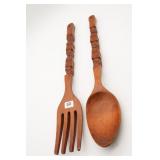 Large Decorative Tiki Wooden Fork And Spoon