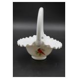 Fenton Milk Glass Basket Signed By Artist