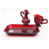 Avon Cape Cod Ruby Red Relish Tray, Cruet,