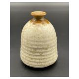 Brown And Cream Studio Ribbed Pottery Vase