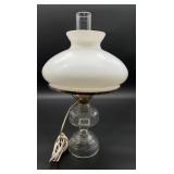 Oil Lamp Converted To Electric W/White Glass