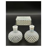 Milk Glass Hobnail Bottles And Trinket Dish