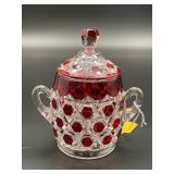 EAPG Ruby Red Stained Glass Sugar Bowl W/Lid