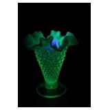 Fenton Topaz Opalescent Hobnail Vase - Glows
