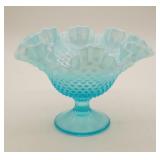 Fenton Blue Opalescent Hobnail Compote