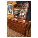 8 Drawer Mahogany Lowboy Dresser w/Mirror