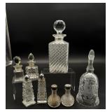 Glass Bell, 2 Pr. S&P Shakers, 3 Glass Decanters
