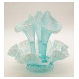 Fenton Blue Opalescent Diamond Lace Epergne